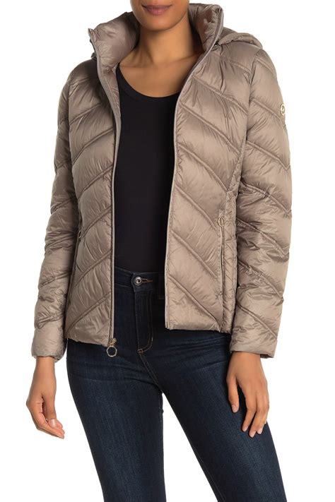 packable down hooded jacket michael kors|Michael Kors packable puffer jacket.